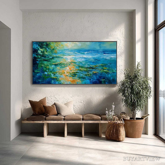 BUYARTVIEW Sun-Kissed Lagoon – Textured Palette Knife Seascape Oil Painting - image 2