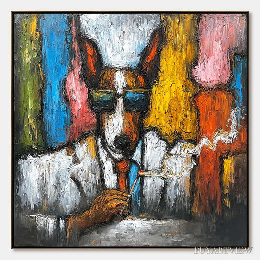 BUYARTVIEW the Boss – Colorful Impasto Dog Portrait Painting - image 1