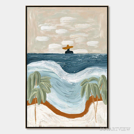 BUYARTVIEW Coastal Reverie – Textured Wabi Sabi Style Beach & Sea Painting - image 1