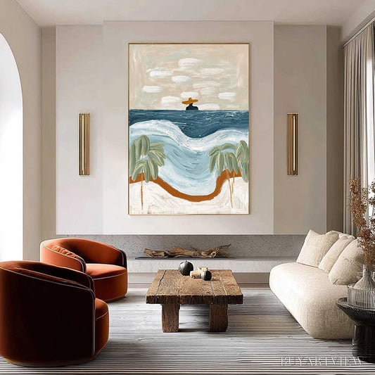 BUYARTVIEW Coastal Reverie – Textured Wabi Sabi Style Beach & Sea Painting - image 2