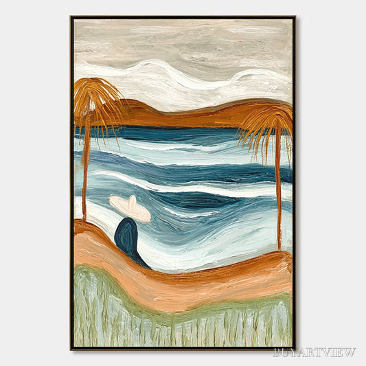 BUYARTVIEW Ocean Reverie – Textured Wabi Sabi Style Coastal Landscape Painting - image 1