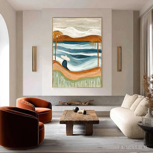 BUYARTVIEW Ocean Reverie – Textured Wabi Sabi Style Coastal Landscape Painting - image 2