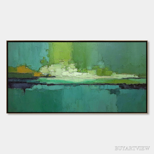 BUYARTVIEW Emerald Horizon – Large Textured Abstract Seascape Oil Painting - image 1