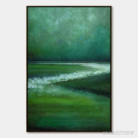 BUYARTVIEW Emerald Tide – Textured Wabi Sabi Abstract Seascape Painting - image 1