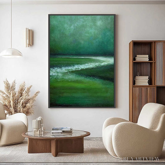 BUYARTVIEW Emerald Tide – Textured Wabi Sabi Abstract Seascape Painting - image 2