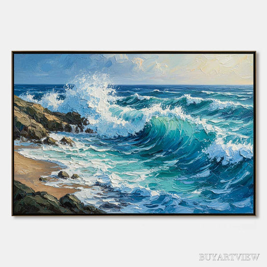 BUYARTVIEW Aegean Crest – Textured Crashing Ocean Wave Oil Painting - image 1