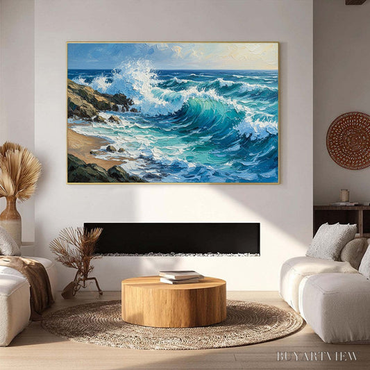 BUYARTVIEW Aegean Crest – Textured Crashing Ocean Wave Oil Painting - image 2