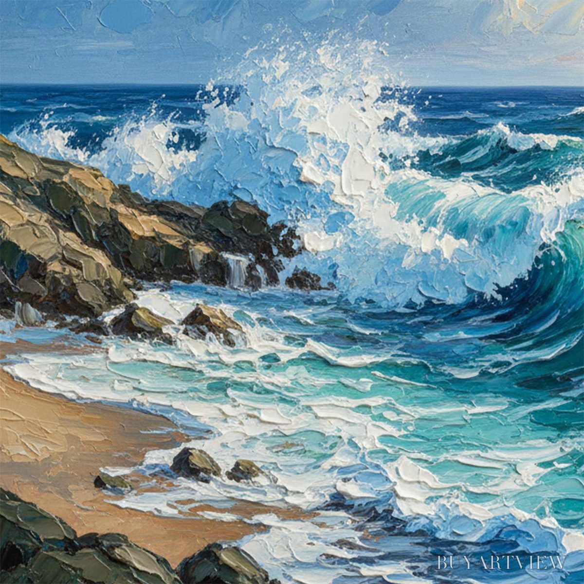BUYARTVIEW Aegean Crest – Textured Crashing Ocean Wave Oil Painting - image 3