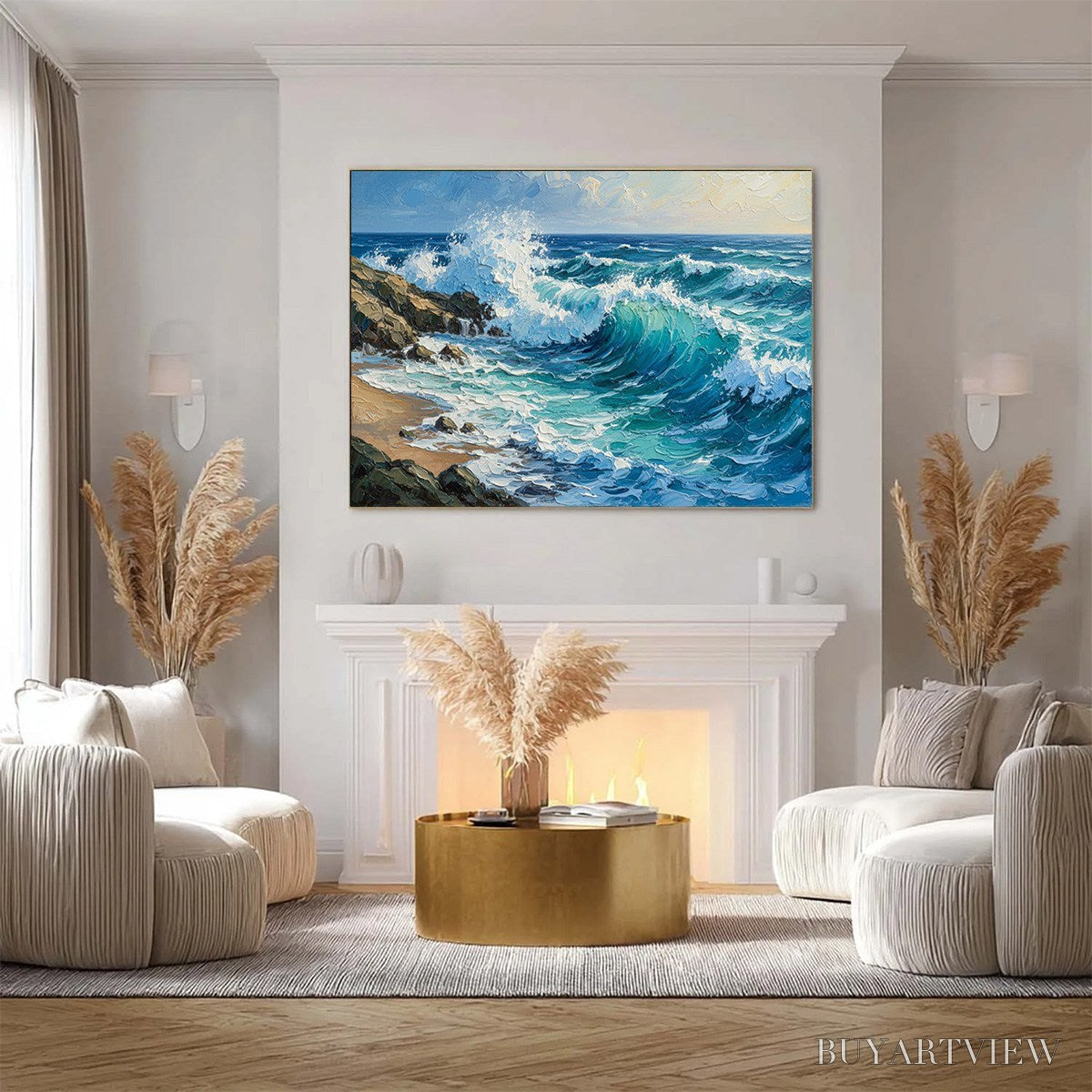 BUYARTVIEW Aegean Crest – Textured Crashing Ocean Wave Oil Painting - image 4