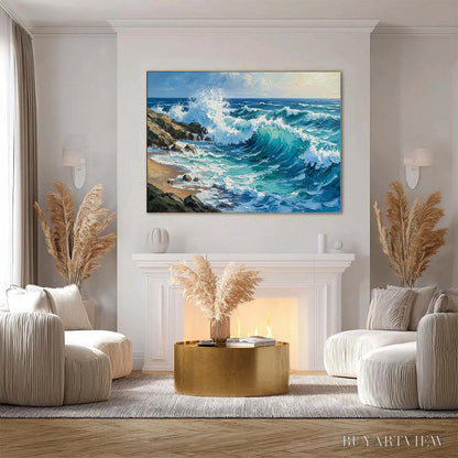 BUYARTVIEW Aegean Crest – Textured Crashing Ocean Wave Oil Painting - image 4
