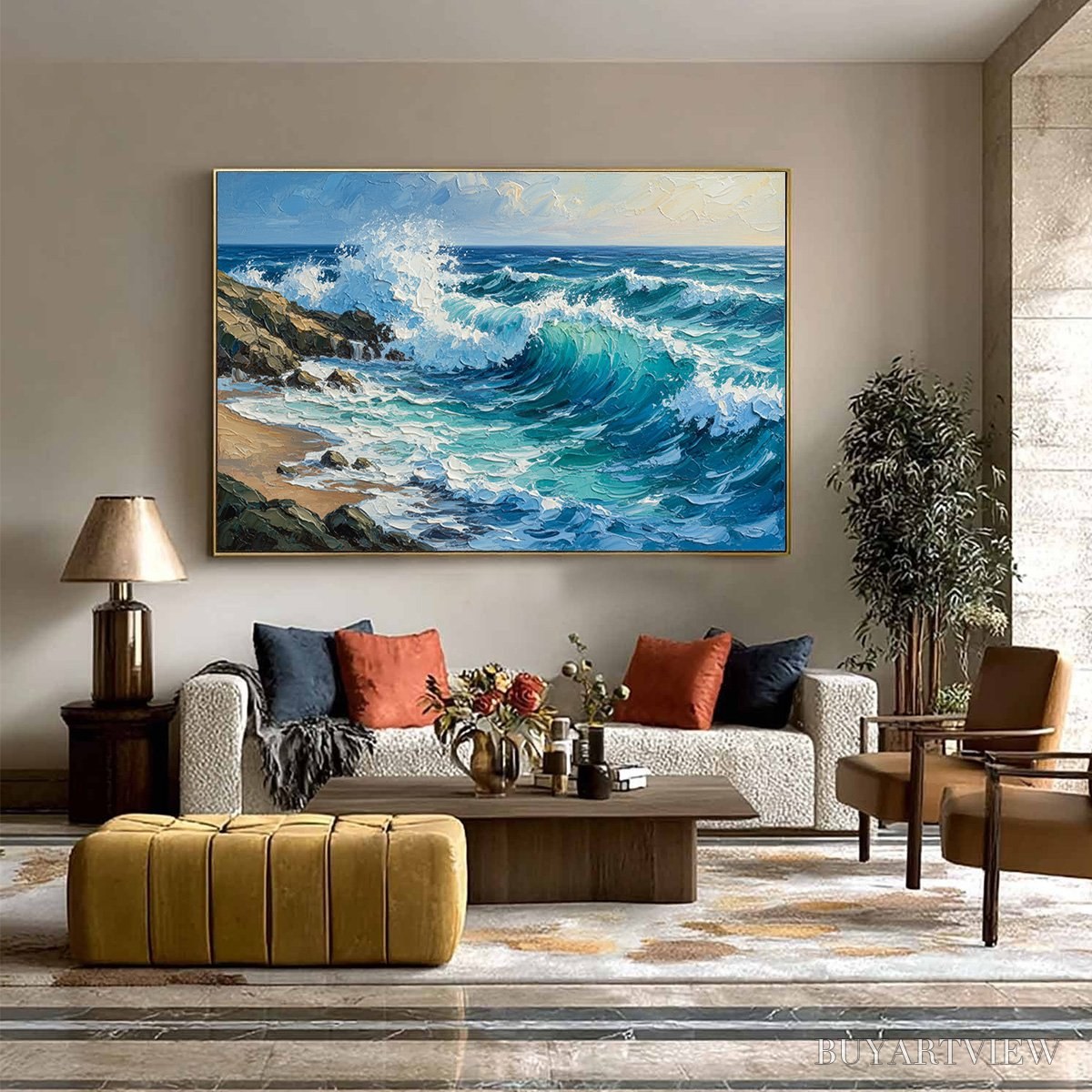 BUYARTVIEW Aegean Crest – Textured Crashing Ocean Wave Oil Painting - image 6
