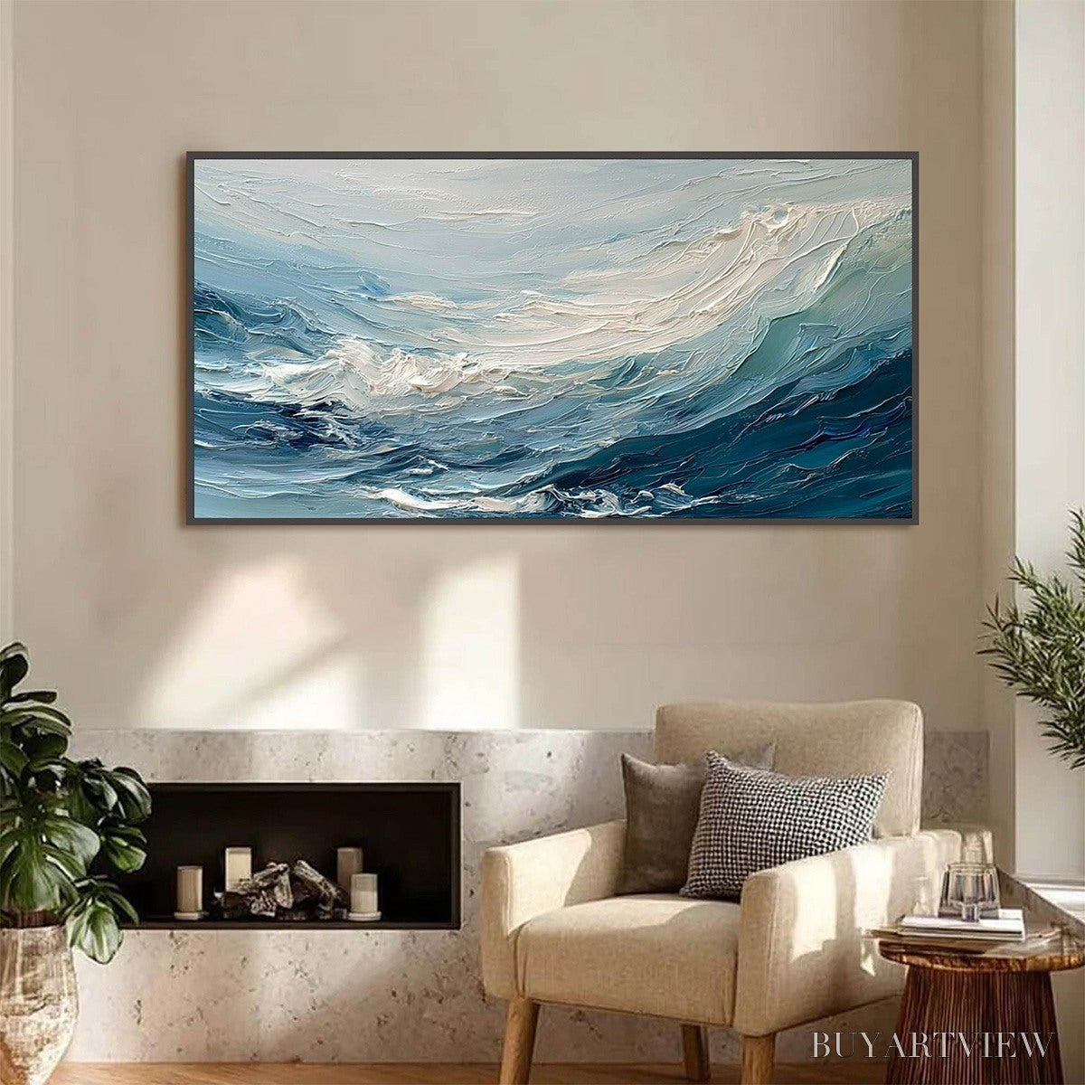 BUYARTVIEW Aegean Surge – Textured Abstract Ocean Wave Painting - image 2