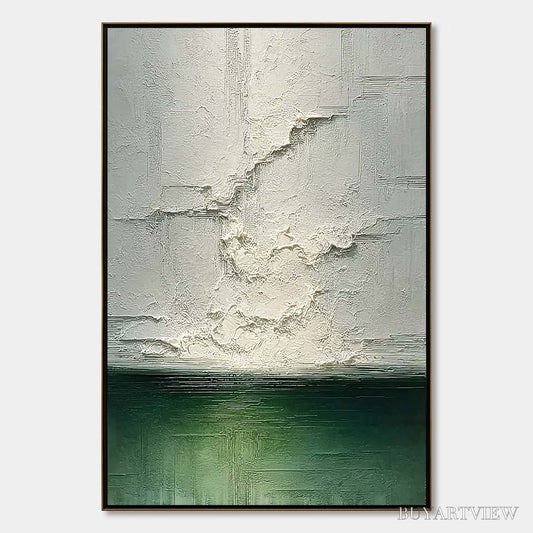 BUYARTVIEW Emerald Horizon – Heavily Textured Wabi Sabi Abstract Seascape Painting - image 1