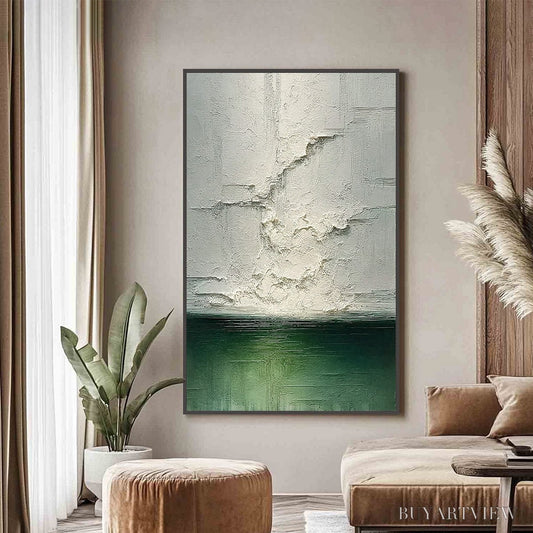 BUYARTVIEW Emerald Horizon – Heavily Textured Wabi Sabi Abstract Seascape Painting - image 2