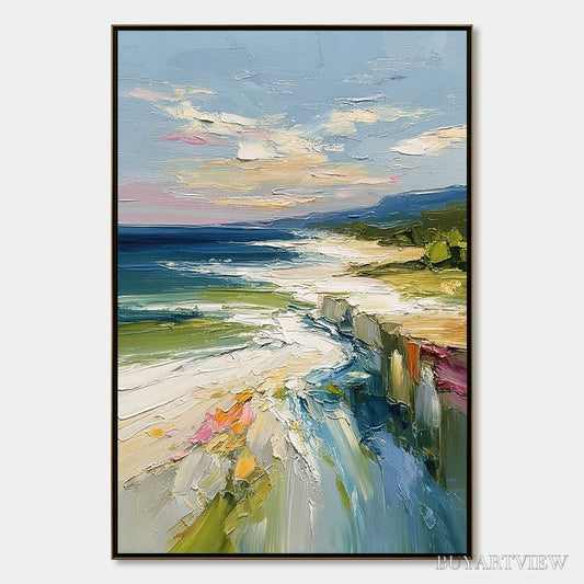BUYARTVIEW Coastal Embrace – Textured Impasto Seascape Oil Painting for Wall Decor - image 1