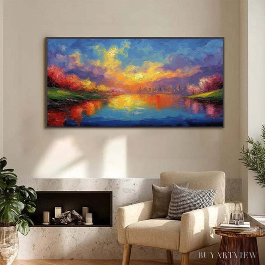BUYARTVIEW Vibrant Horizon – Textured Impasto Cityscape Sunset Painting - image 2