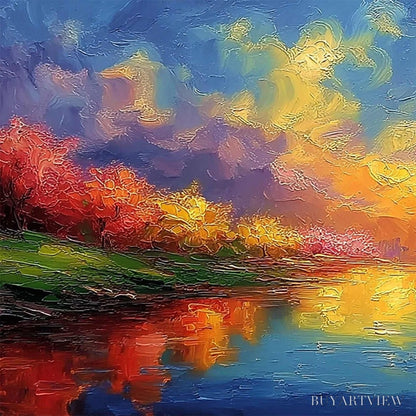 BUYARTVIEW Vibrant Horizon – Textured Impasto Cityscape Sunset Painting - image 3