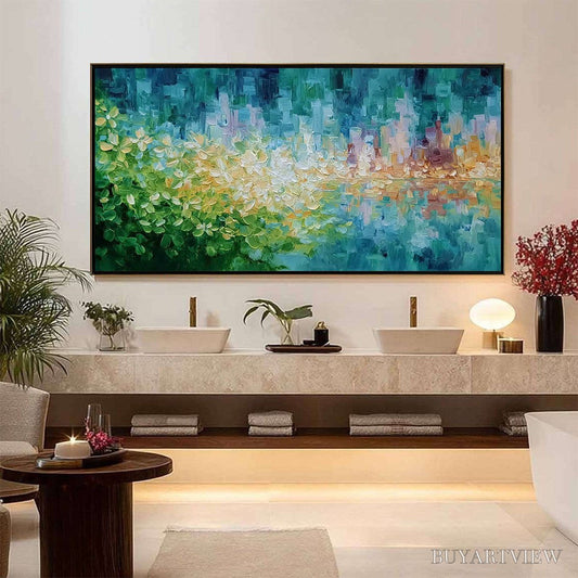 BUYARTVIEW Verdant Echo – Textured Impasto Painting of a Lakeside Reflection - image 2