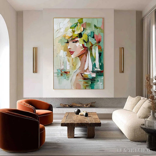 BUYARTVIEW Ocean'S Muse – Textured Palette Knife Portrait Painting with Seascape - image 2
