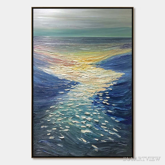 BUYARTVIEW Golden Reflection – Textured Impasto Seascape Oil Painting of Ocean Sunset - image 1