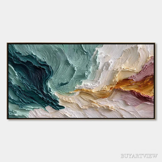 BUYARTVIEW Coastal Rhythm – Large Horizontal Textured Impasto Ocean Painting - image 1