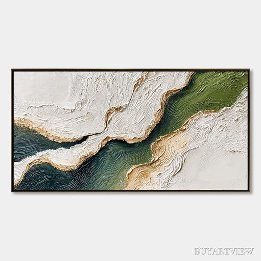 BUYARTVIEW Emerald Shoreline – Textured Wabi Sabi Abstract Coastal Landscape Painting - image 1