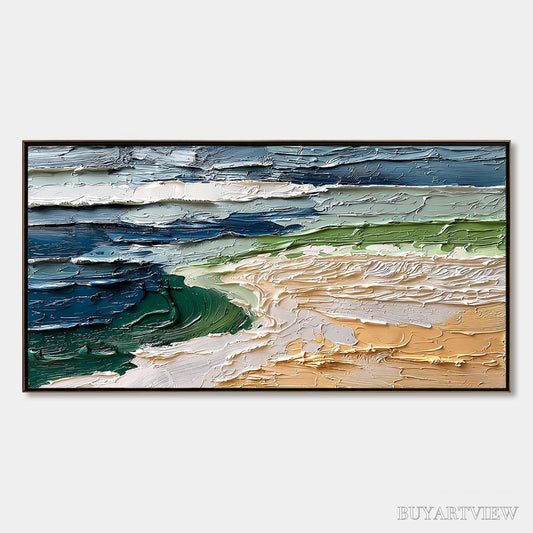 BUYARTVIEW Coastal Drift – Textured Abstract Seascape Impasto Oil Painting - image 1