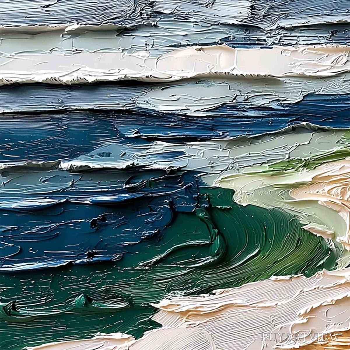 BUYARTVIEW Coastal Drift – Textured Abstract Seascape Impasto Oil Painting - image 3