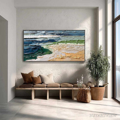 BUYARTVIEW Coastal Drift – Textured Abstract Seascape Impasto Oil Painting - image 4