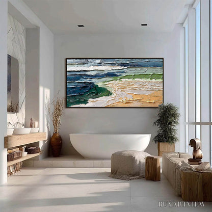 BUYARTVIEW Coastal Drift – Textured Abstract Seascape Impasto Oil Painting - image 6