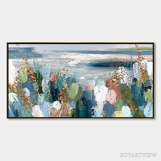 BUYARTVIEW Coastal Bloom – Textured Abstract Seascape Impasto Oil Painting - image 1