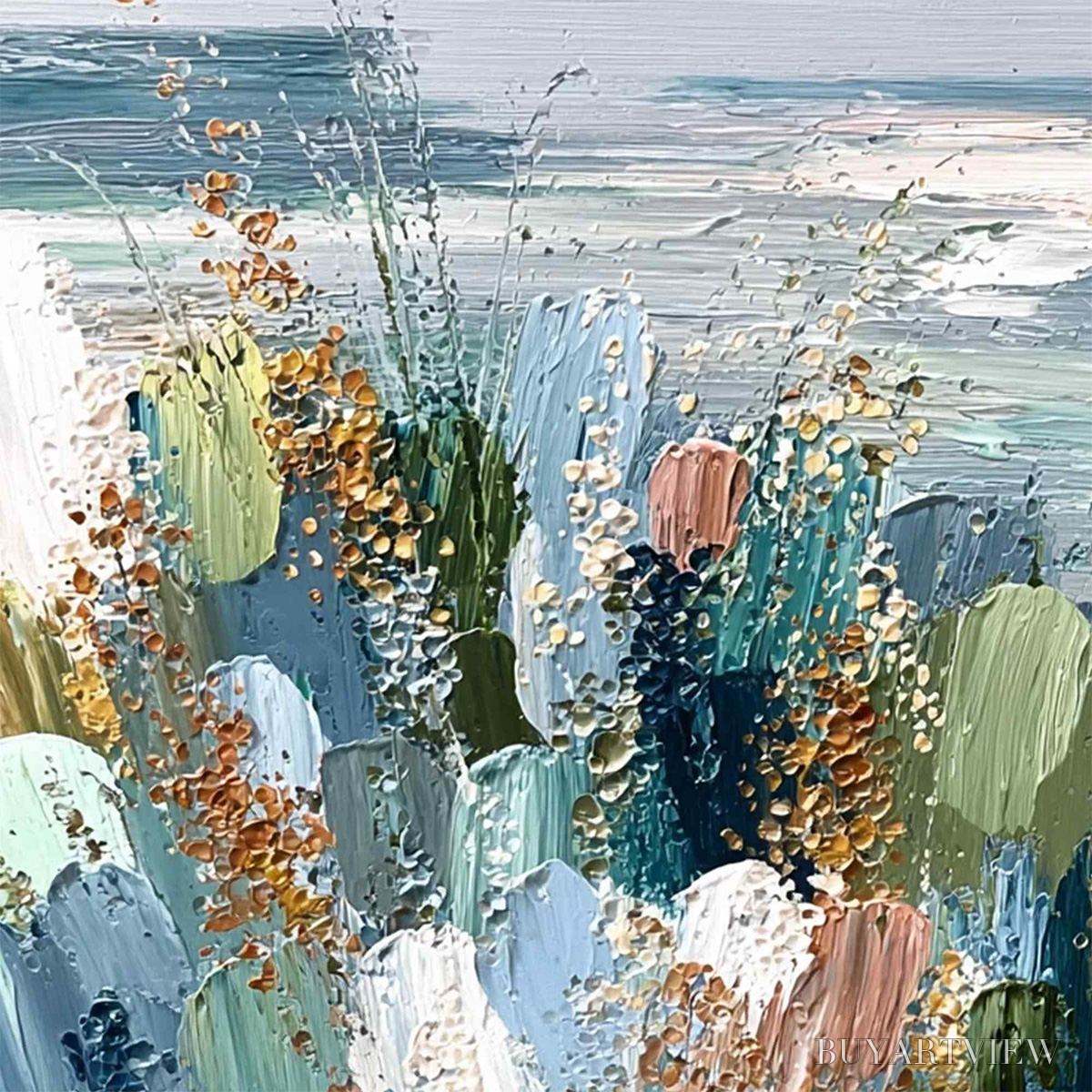BUYARTVIEW Coastal Bloom – Textured Abstract Seascape Impasto Oil Painting - image 3
