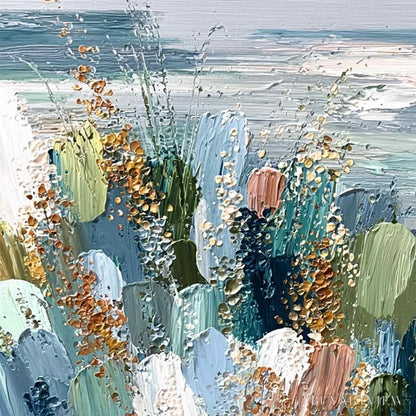 BUYARTVIEW Coastal Bloom – Textured Abstract Seascape Impasto Oil Painting - image 3