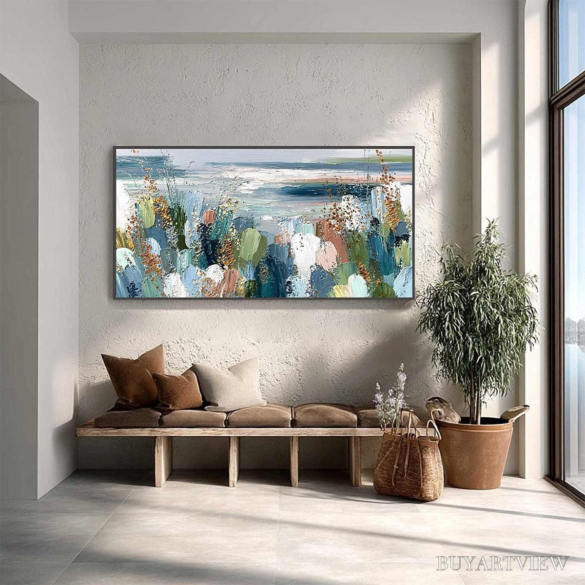 BUYARTVIEW Coastal Bloom – Textured Abstract Seascape Impasto Oil Painting - image 4