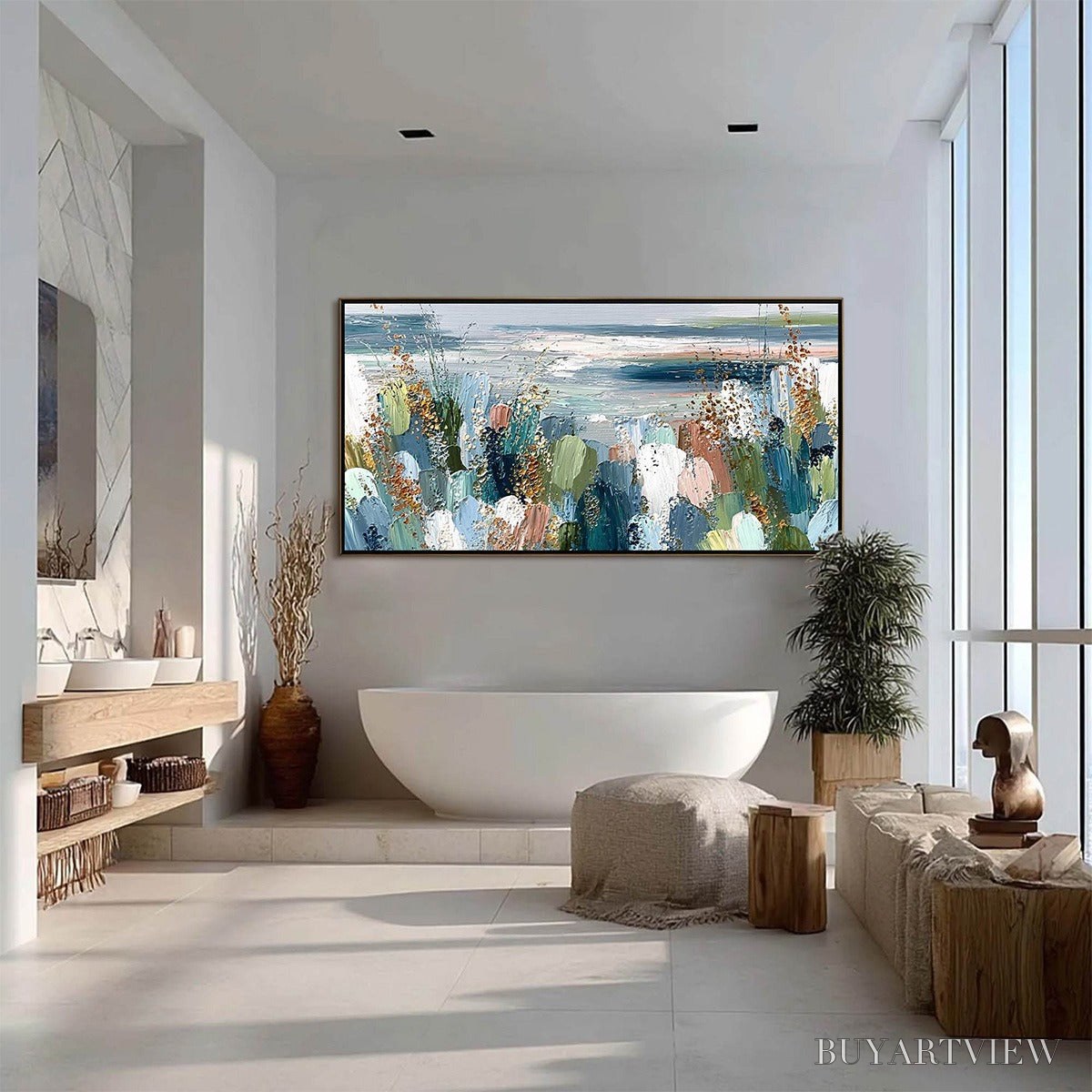 BUYARTVIEW Coastal Bloom – Textured Abstract Seascape Impasto Oil Painting - image 6