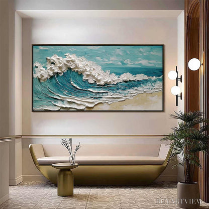 BUYARTVIEW Azure Crest – Heavily Textured Impasto Ocean Wave Oil Painting - image 2