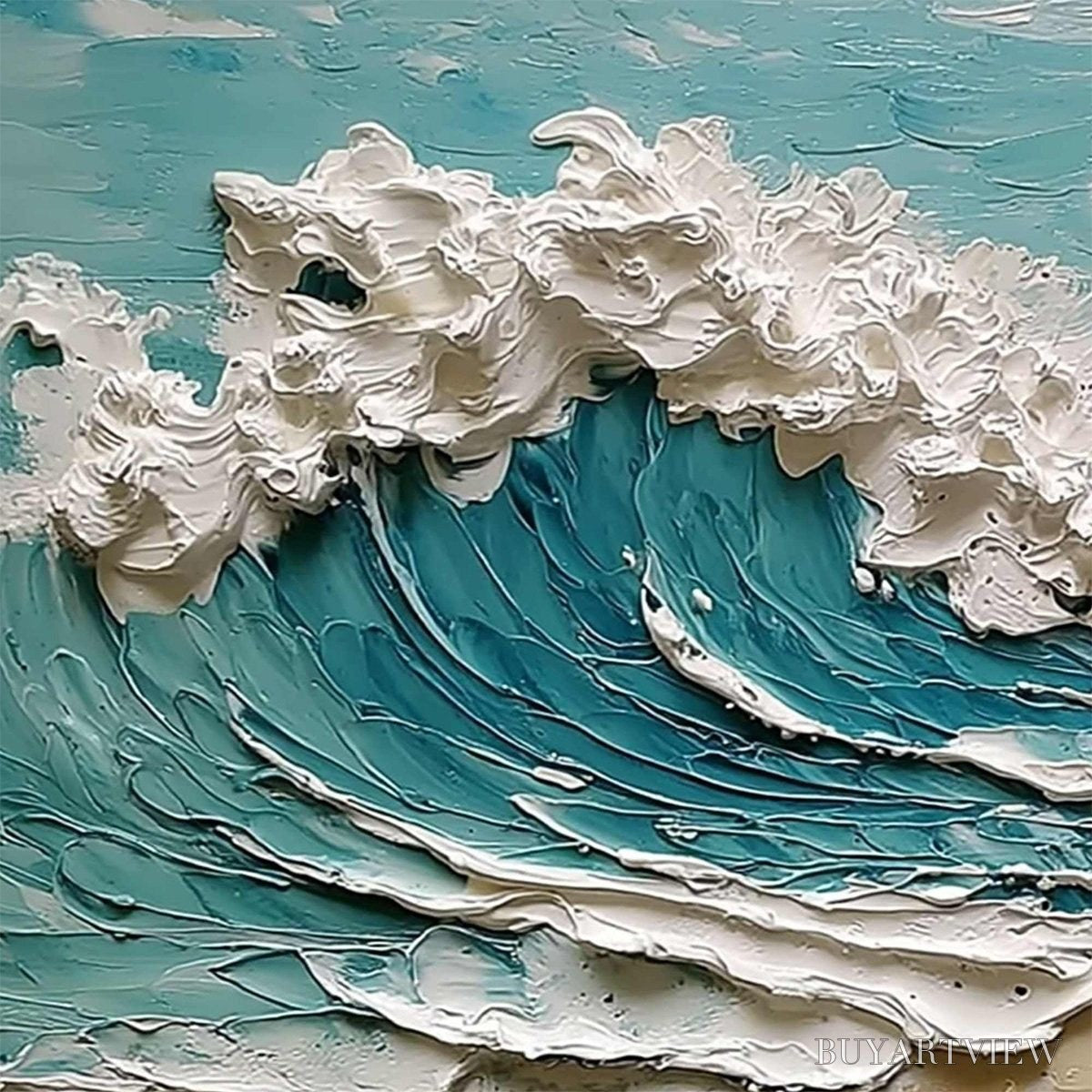 BUYARTVIEW Azure Crest – Heavily Textured Impasto Ocean Wave Oil Painting - image 3