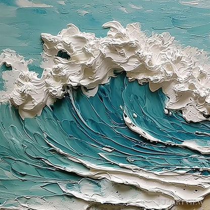 BUYARTVIEW Azure Crest – Heavily Textured Impasto Ocean Wave Oil Painting - image 3