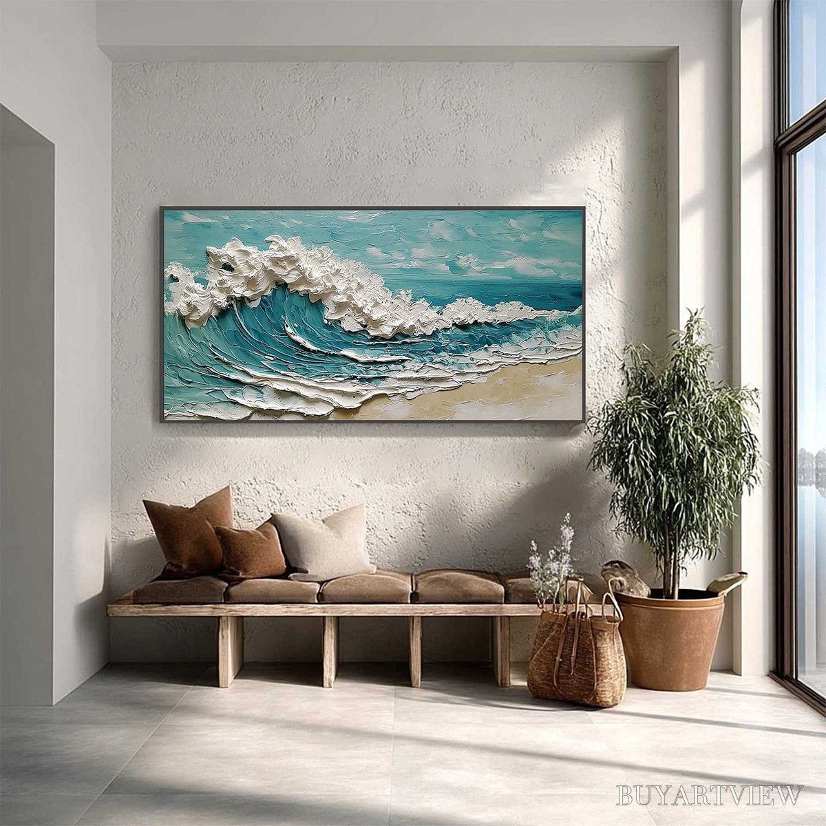 BUYARTVIEW Azure Crest – Heavily Textured Impasto Ocean Wave Oil Painting - image 4