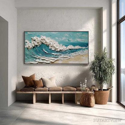 BUYARTVIEW Azure Crest – Heavily Textured Impasto Ocean Wave Oil Painting - image 4