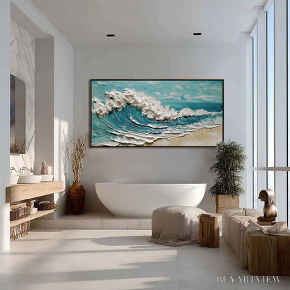 BUYARTVIEW Azure Crest – Heavily Textured Impasto Ocean Wave Oil Painting - image 6
