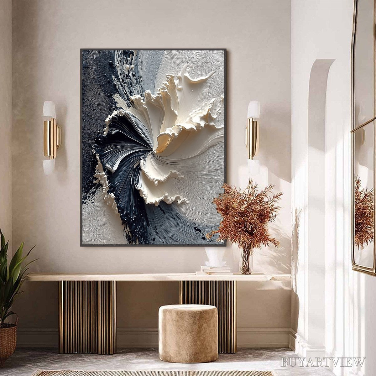 BUYARTVIEW Eclipse in Bloom – Textured Wabi Sabi Abstract Floral Painting - image 4