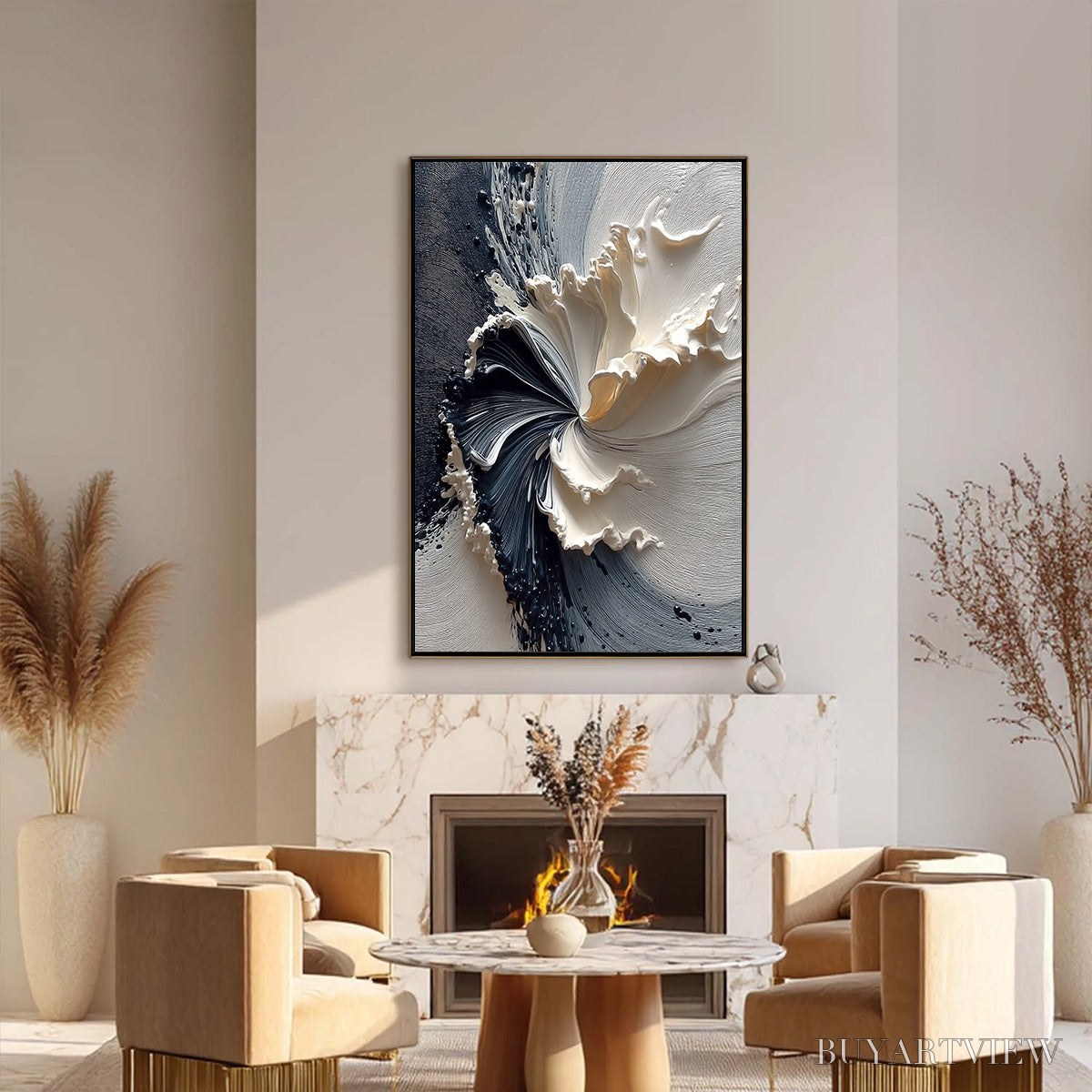 BUYARTVIEW Eclipse in Bloom – Textured Wabi Sabi Abstract Floral Painting - image 6