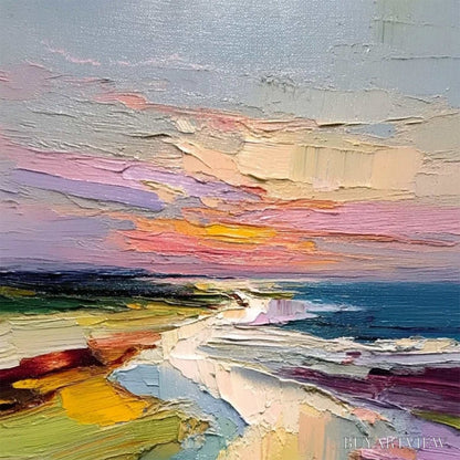 BUYARTVIEW Coastal Embrace – Textured Vertical Coastal Landscape Impasto Painting - image 3