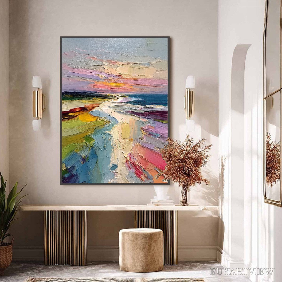 BUYARTVIEW Coastal Embrace – Textured Vertical Coastal Landscape Impasto Painting - image 4