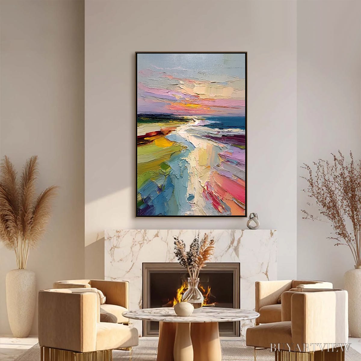 BUYARTVIEW Coastal Embrace – Textured Vertical Coastal Landscape Impasto Painting - image 6