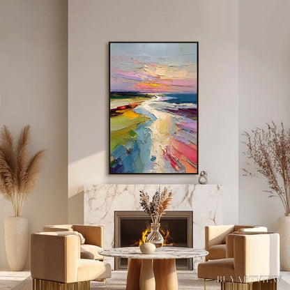 BUYARTVIEW Coastal Embrace – Textured Vertical Coastal Landscape Impasto Painting - image 6