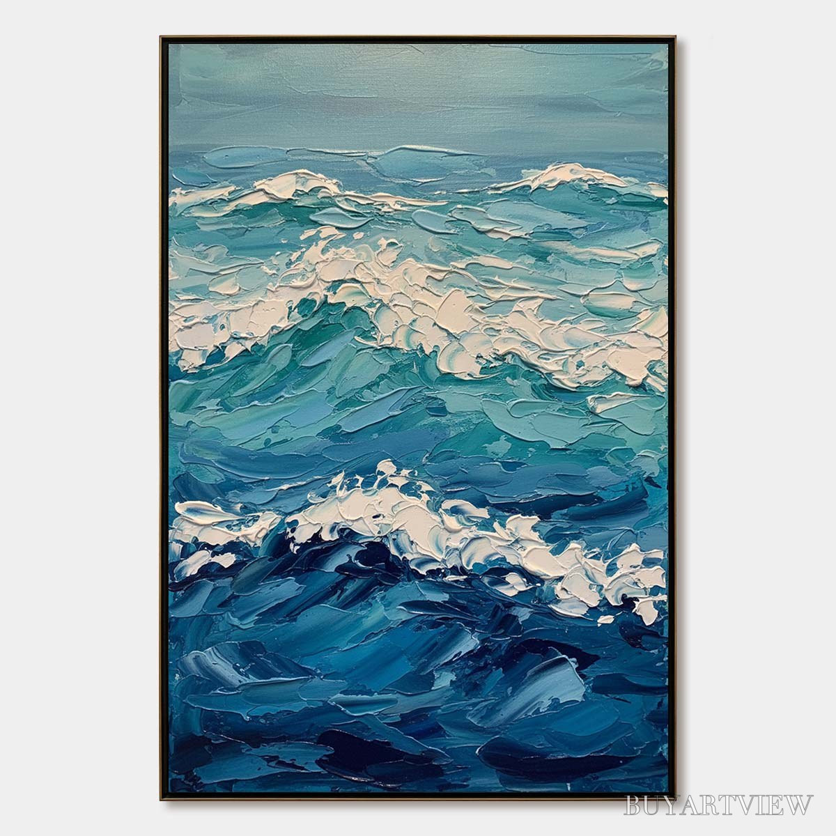 BUYARTVIEW Azure Crest – Textured Impasto Ocean Wave - image 1