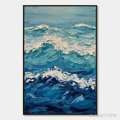BUYARTVIEW Azure Crest – Textured Impasto Ocean Wave - image 1