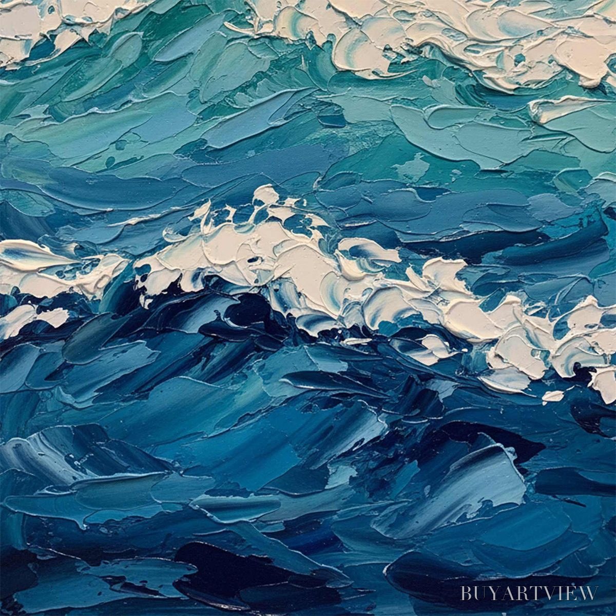 BUYARTVIEW Azure Crest – Textured Impasto Ocean Wave - image 3